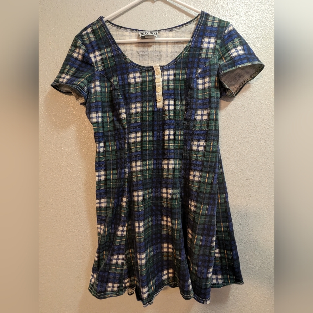 Babydoll Dress, Next Era. Size M, Navy/Green pattern